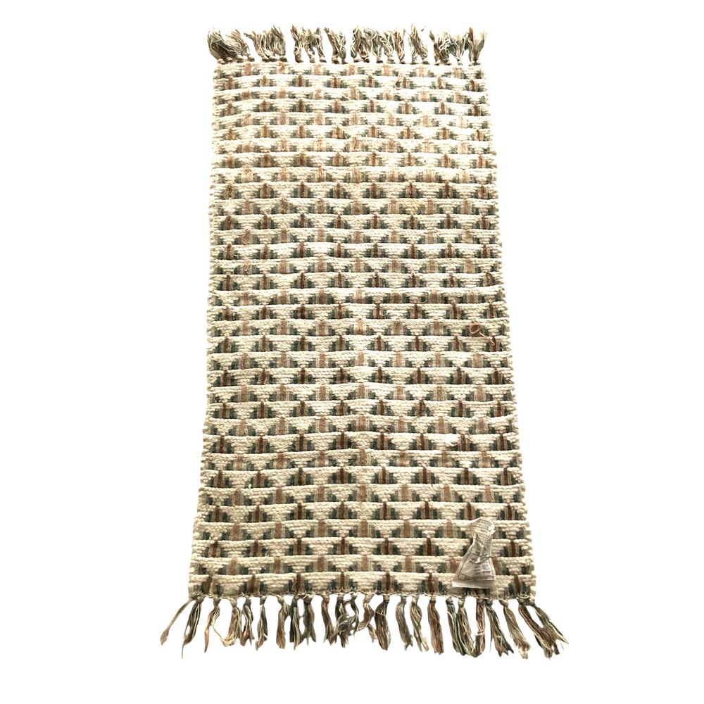 Flat Handwoven Rug Cotton Neutral Memphis Fossil India Dhurrie 19x33" Vintage - Picture 2 of 10